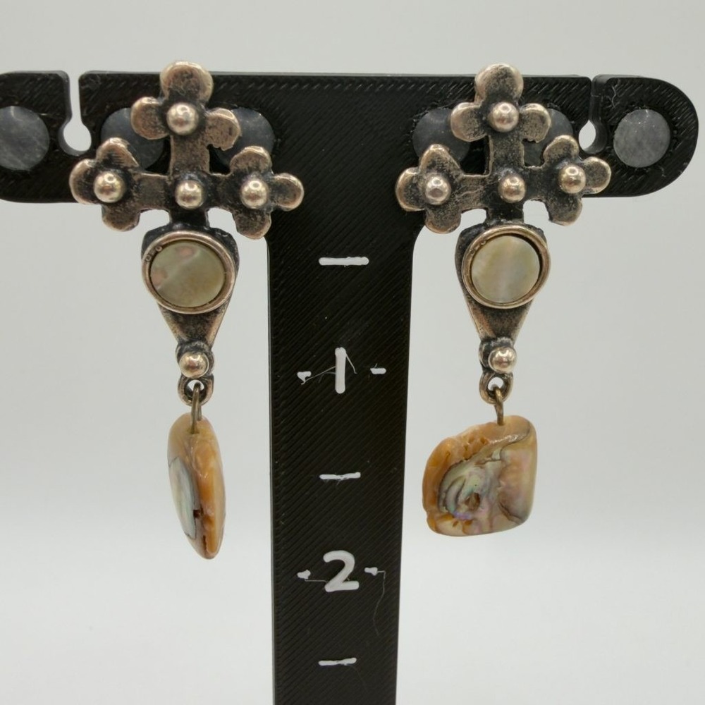 Sterling Silver Cross Earrings Artisan Made Mother of Pearl Abalone Southwestern - Picture 6 of 8